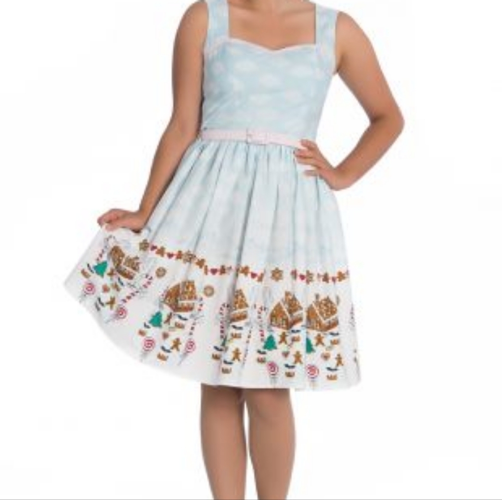 Hell Bunny Light Blue and White Dress